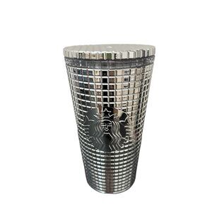 Starbucks Silver Disco Ball Metallic Bling Plastic Cold Cup 16oz Grande